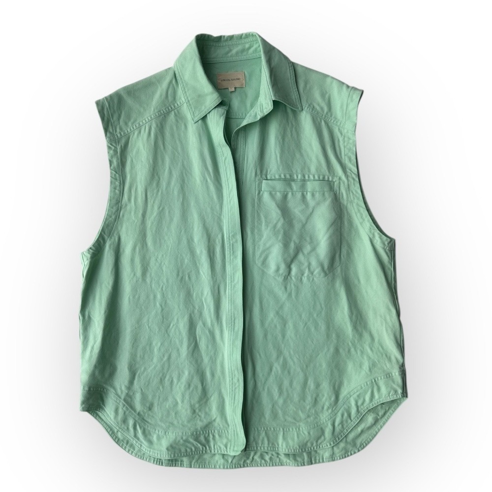 Womens Mint Green Sleeveless Linen Button Down Blouse Mint Green L Loulou Studio